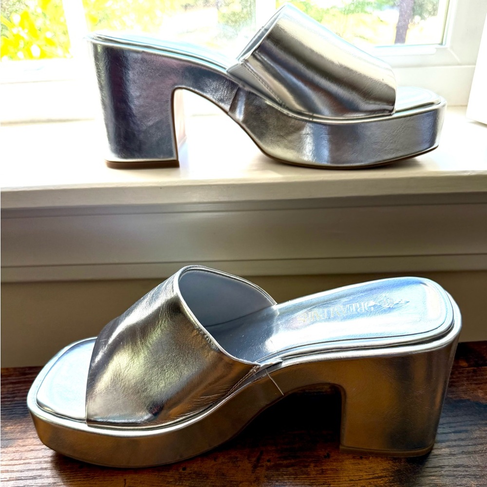 Women’s Silver Platform Slide Chunky Heels